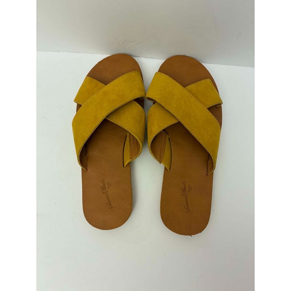 Universal Thread Yellow Mustard Suede Criss Cross Slide Sandals Women's 7 NWOB